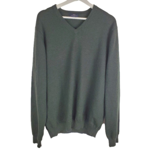 Brooks Brothers 346 Large Vintage Green V-neck merino‎ wool Sweater - Picture 1 of 7